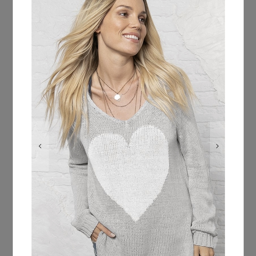 Wooden Ships Light Gray Sweater with White Heart